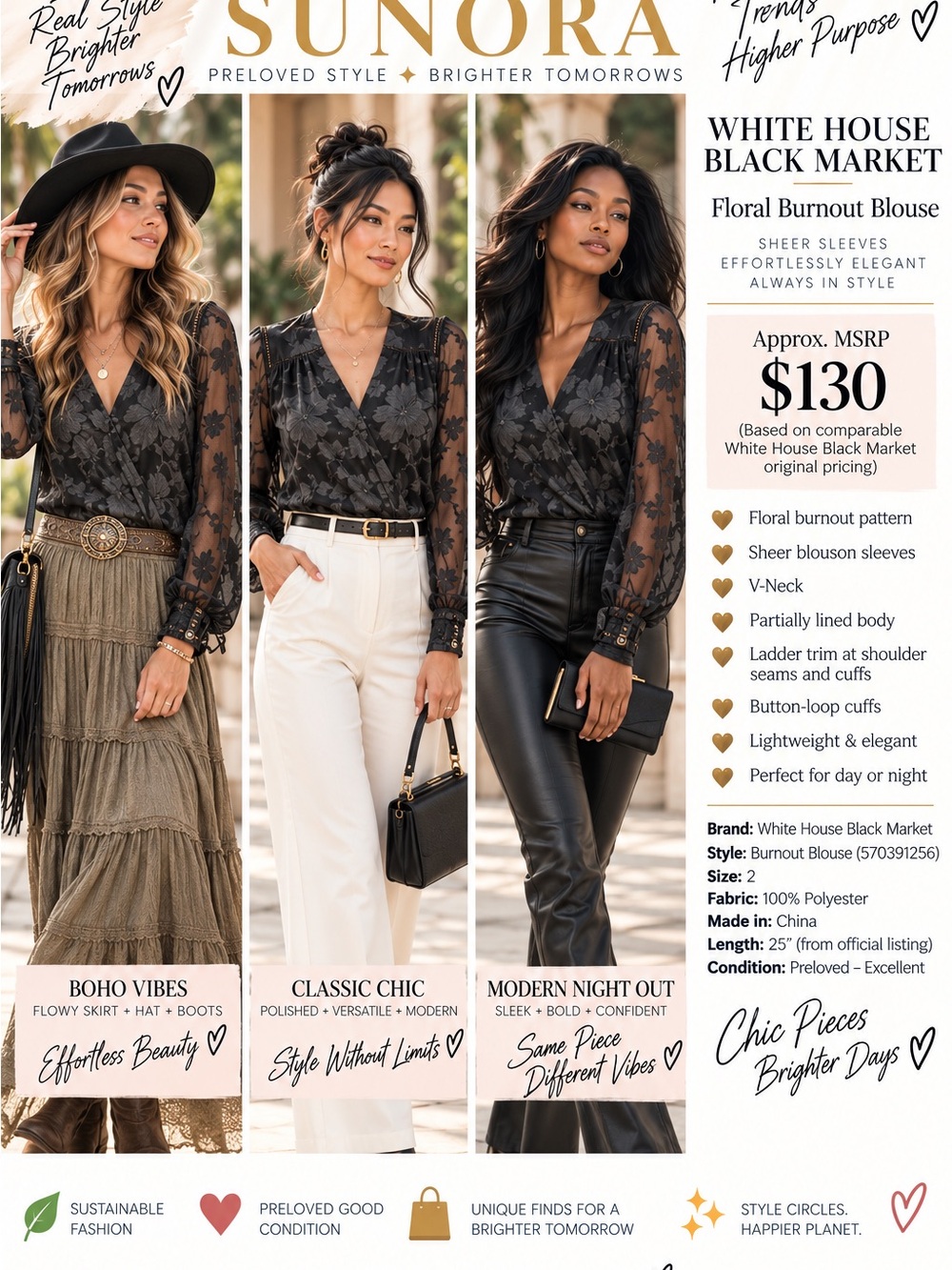 White House Black Market Black Floral Burnout Blouse